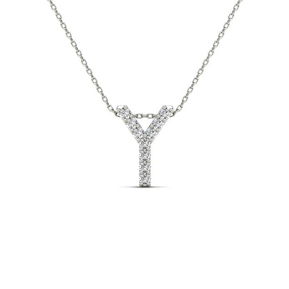 MauliJewels 0.10 Carat Natural White Diamond Initial "Y" Pendant Necklace In 14K Yellow and White Gold with 18" Gold Cable Chain - Mauli Jewels