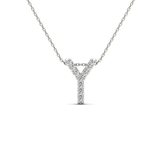 MauliJewels 0.10 Carat Natural White Diamond Initial "Y" Pendant Necklace In 14K Yellow and White Gold with 18" Gold Cable Chain - Mauli Jewels