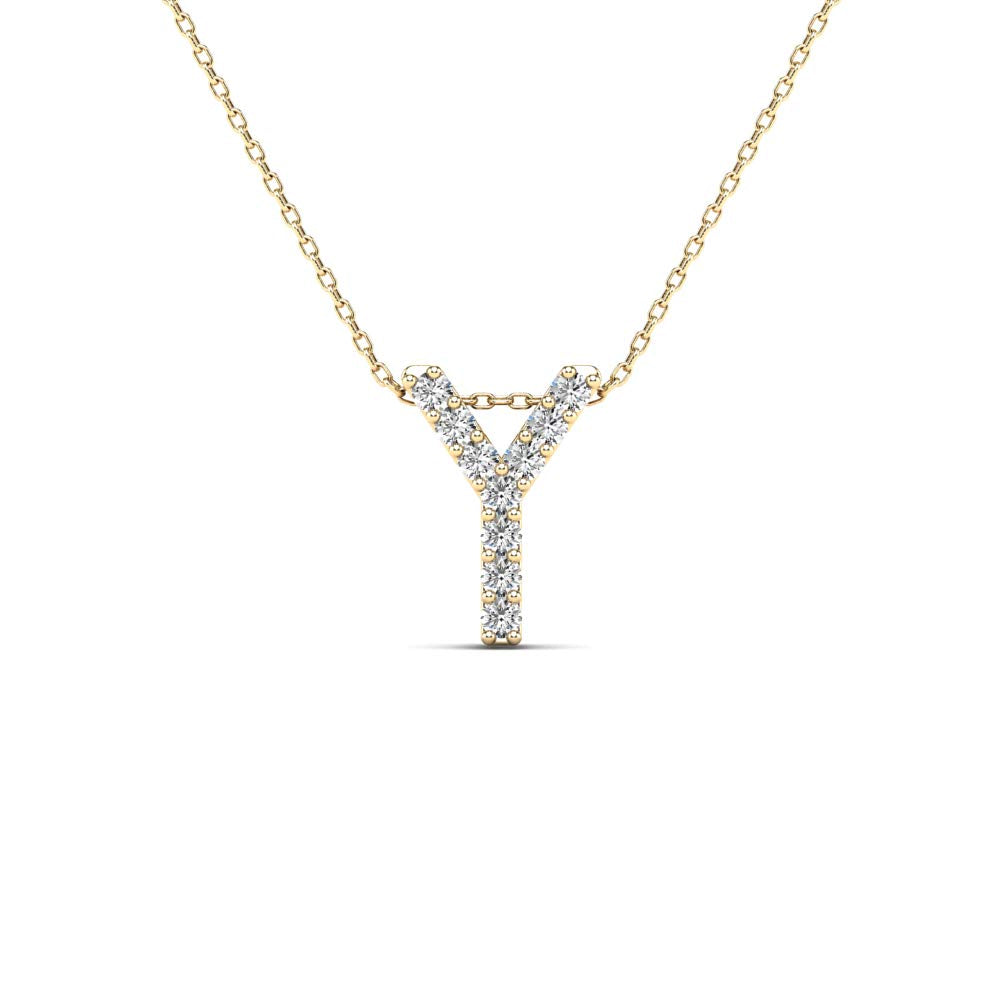 MauliJewels 0.10 Carat Natural White Diamond Initial "Y" Pendant Necklace In 14K Yellow and White Gold with 18" Gold Cable Chain - Mauli Jewels