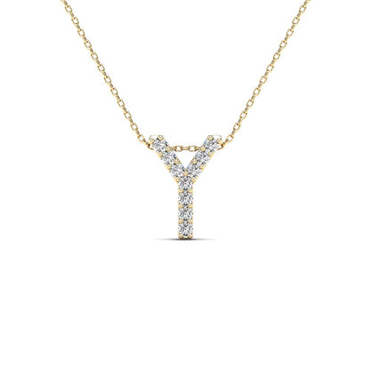 MauliJewels 0.10 Carat Natural White Diamond Initial "Y" Pendant Necklace In 14K Yellow and White Gold with 18" Gold Cable Chain - Mauli Jewels