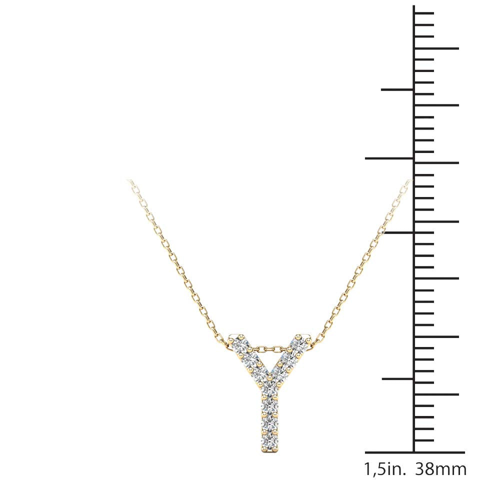 MauliJewels 0.10 Carat Natural White Diamond Initial "Y" Pendant Necklace In 14K Yellow and White Gold with 18" Gold Cable Chain - Mauli Jewels