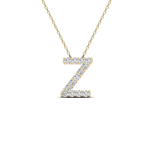 MauliJewels 0.13 Carat Natural White Diamond "Z" Initial Pendant Necklace In 14K Yellow and White Gold with 18" Gold Cable Chain - Mauli Jewels