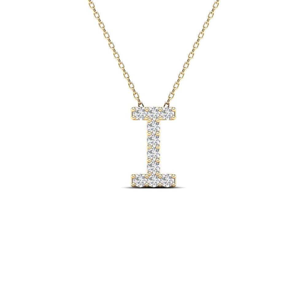 MauliJewels 0.10 Carat Natural White Diamond Initial "I" Pendant Necklace In 14K Yellow and White Gold with 18 Inch Gold Cable Chain Mauli Jewels