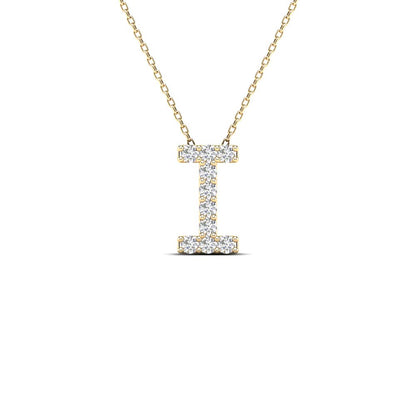 MauliJewels 0.10 Carat Natural White Diamond Initial "I" Pendant Necklace In 14K Yellow and White Gold with 18 Inch Gold Cable Chain Mauli Jewels