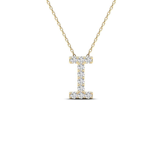 MauliJewels 0.10 Carat Natural White Diamond Initial "I" Pendant Necklace In 14K Yellow and White Gold with 18 Inch Gold Cable Chain Mauli Jewels