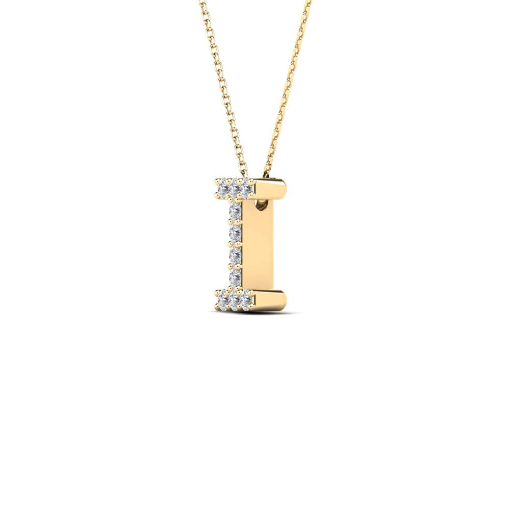 MauliJewels 0.10 Carat Natural White Diamond Initial "I" Pendant Necklace In 14K Yellow and White Gold with 18 Inch Gold Cable Chain Mauli Jewels