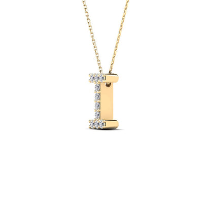 MauliJewels 0.10 Carat Natural White Diamond Initial "I" Pendant Necklace In 14K Yellow and White Gold with 18 Inch Gold Cable Chain Mauli Jewels