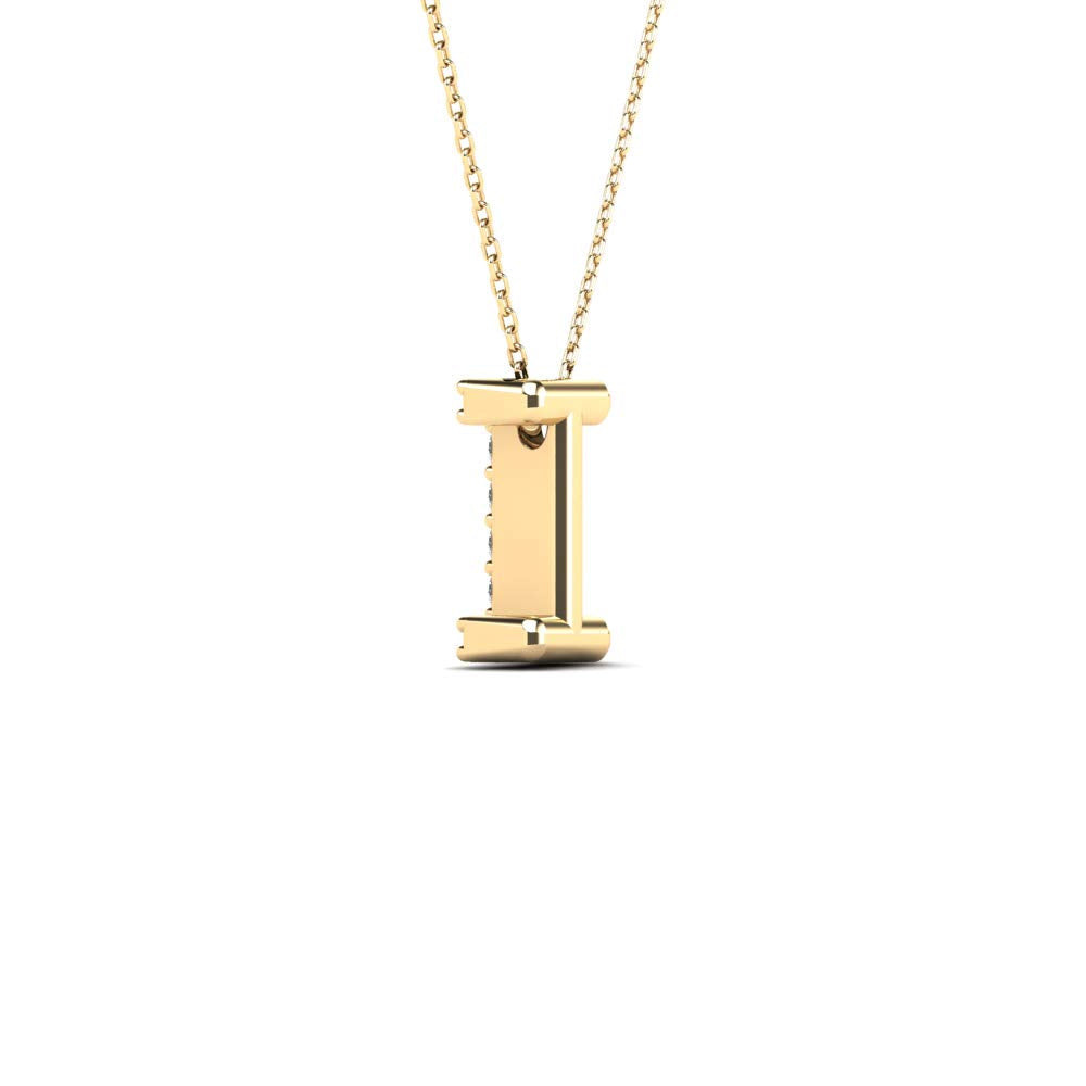 MauliJewels 0.10 Carat Natural White Diamond Initial "I" Pendant Necklace In 14K Yellow and White Gold with 18 Inch Gold Cable Chain Mauli Jewels