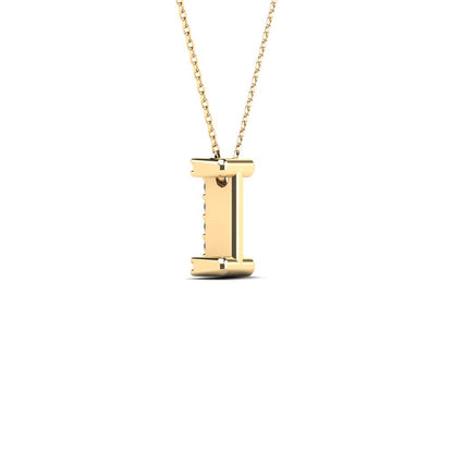 MauliJewels 0.10 Carat Natural White Diamond Initial "I" Pendant Necklace In 14K Yellow and White Gold with 18 Inch Gold Cable Chain Mauli Jewels