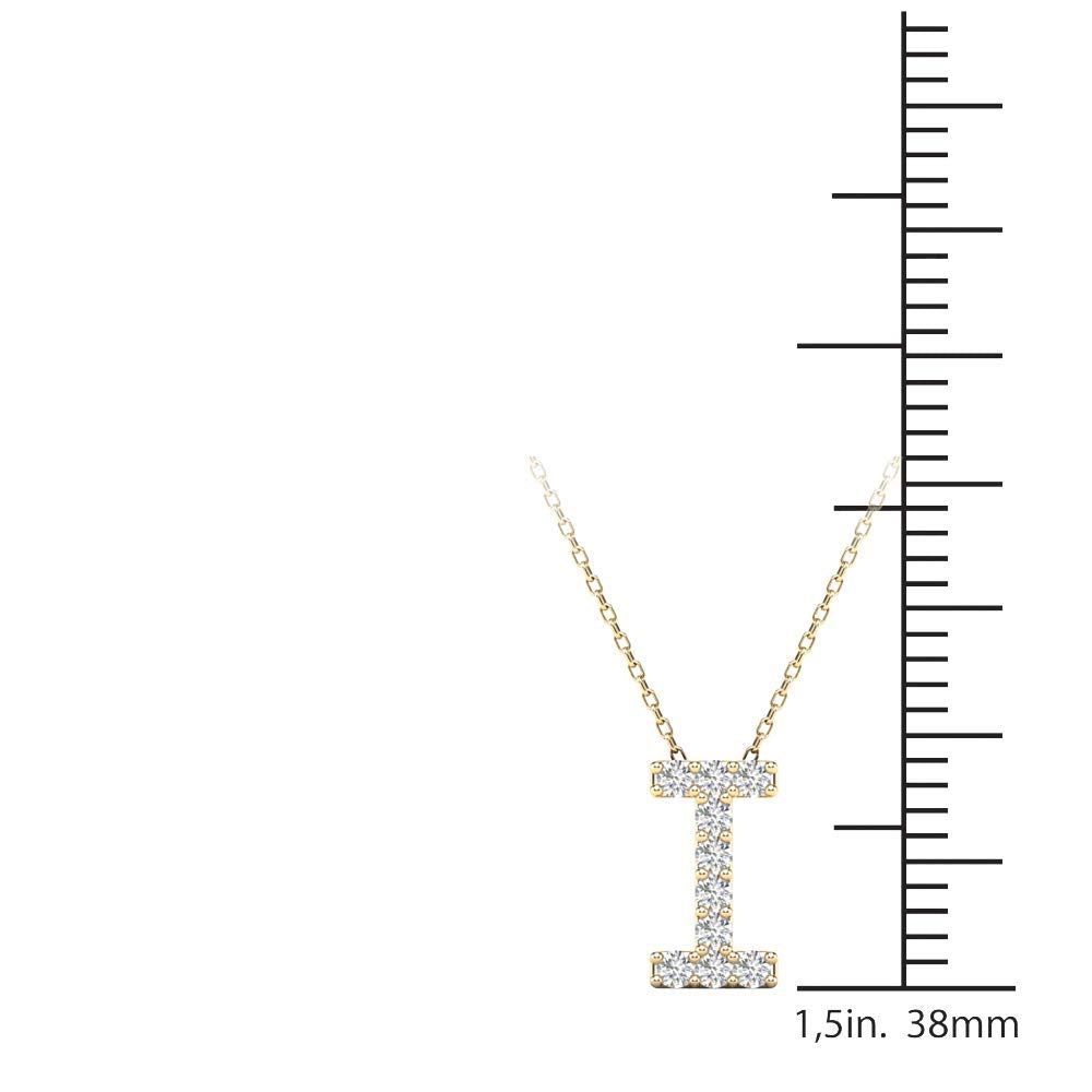 MauliJewels 0.10 Carat Natural White Diamond Initial "I" Pendant Necklace In 14K Yellow and White Gold with 18 Inch Gold Cable Chain Mauli Jewels