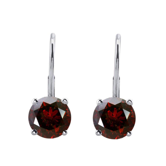 MauliJewels 0.25 Carat - 2.00 Carat Total Weight Red Natural Round Diamond Dangling Leverback Earrings For Women In 14K Solid White Gold Mauli Jewels