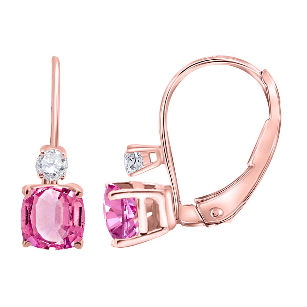 MauliJewels Earrings for Women 2.7 Carat 8x6 Cushion Cut Gemstone Diamond Leverback Earrings Carat 14K Rose Gold 4 Prong-Setting Mauli Jewels