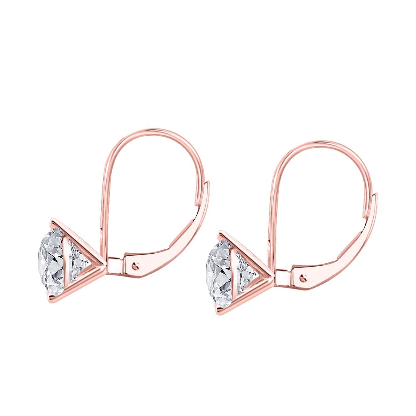 MauliJewels 0.50 Carat 3-Prong Round White Diamond Martini Leverback Earrings 14K Rose White Yellow Gold Mauli Jewels