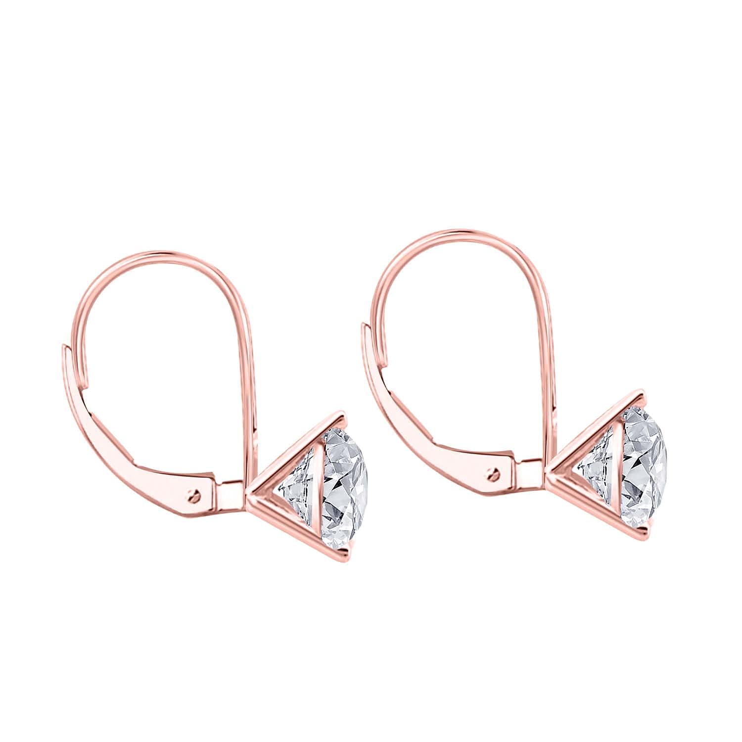 MauliJewels 0.50 Carat 3-Prong Round White Diamond Martini Leverback Earrings 14K Rose White Yellow Gold Mauli Jewels