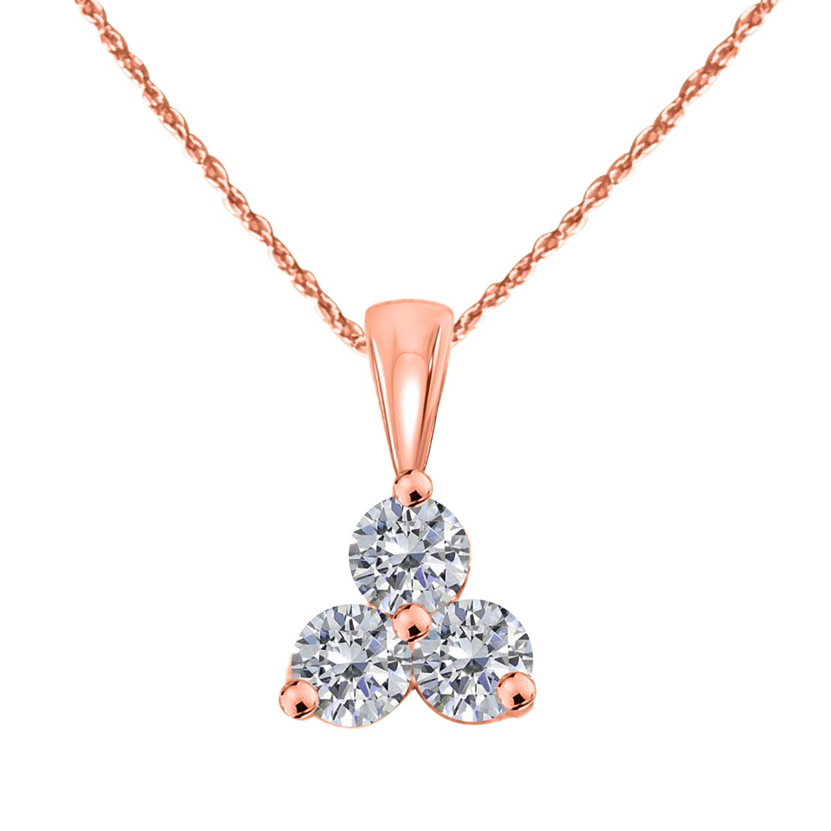 MauliJewels Engagement Necklace for Women 0.50 Ct Diamond Three Stone Pendant In 14K Rose, White & Yellow Gold With 18'' Chain