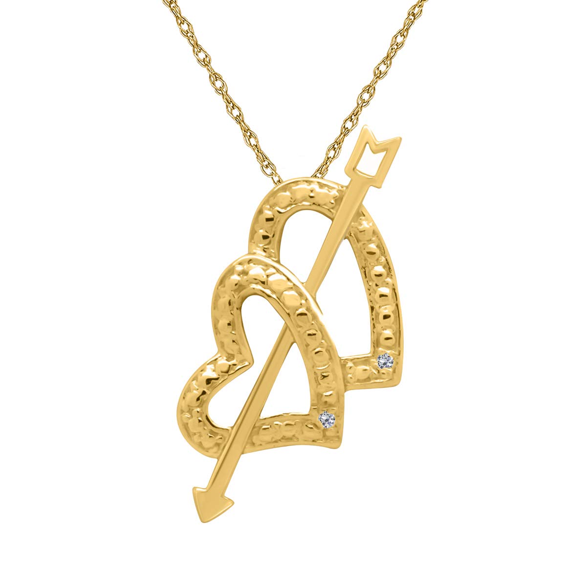 Mauli Jewels Engagement Necklace for Women 0.01 Carat Arrow Double Heart Diamond Pendant 4 prongs 10K Yellow Gold With 18'' Chain Mauli Jewels