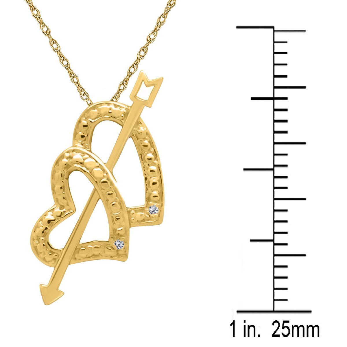 Mauli Jewels Engagement Necklace for Women 0.01 Carat Arrow Double Heart Diamond Pendant 4 prongs 10K Yellow Gold With 18'' Chain Mauli Jewels