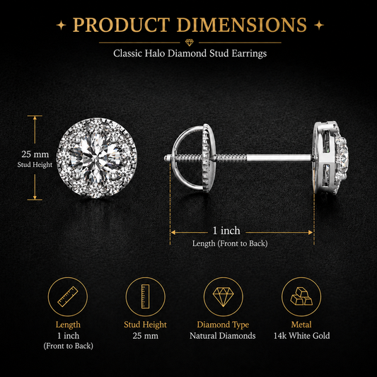 Mauli Jewels 14K White Gold Diamond Halo Stud Earrings for Women, 1.00 Carat Total Weight, GH Color SI1-SI2 Clarity, Round Diamond Screw Back Earrings