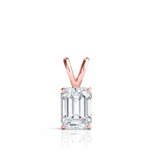 Mauli Jewels 10 Carat Emerald Cut Moissanite Solitaire Pendant Necklace for Women | EF-VS1 Clarity | 14K Gold Over 925 Sterling Silver with Cable Chain in Rose, White & Yellow Gold