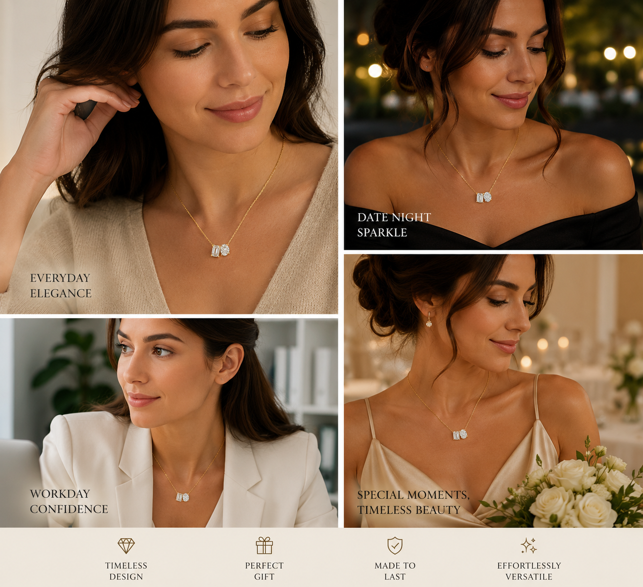 Mauli Jewels Toi Et Moi Lab Grown Diamond Pendant Necklace for Women in 14K White and Yellow Gold, 2 CT Emerald and Oval Cut Pendant with 18 Inch Cable Chain - Mauli Jewels