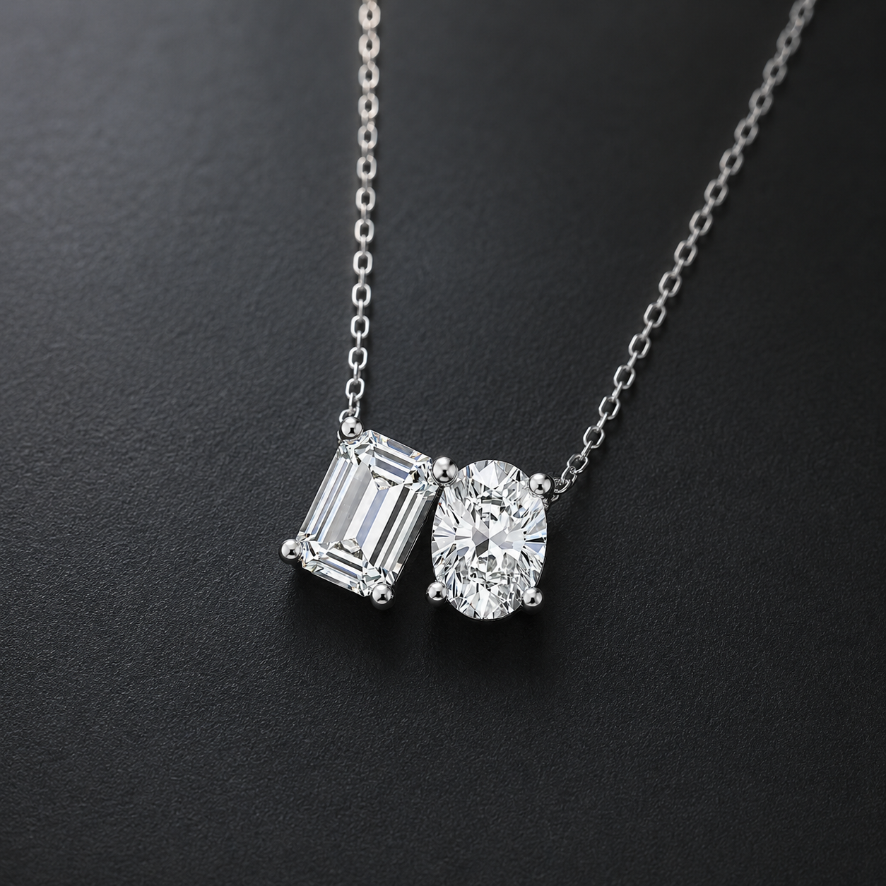 Mauli Jewels Toi Et Moi Lab Grown Diamond Pendant Necklace for Women in 14K White and Yellow Gold, 2 CT Emerald and Oval Cut Pendant with 18 Inch Cable Chain - Mauli Jewels