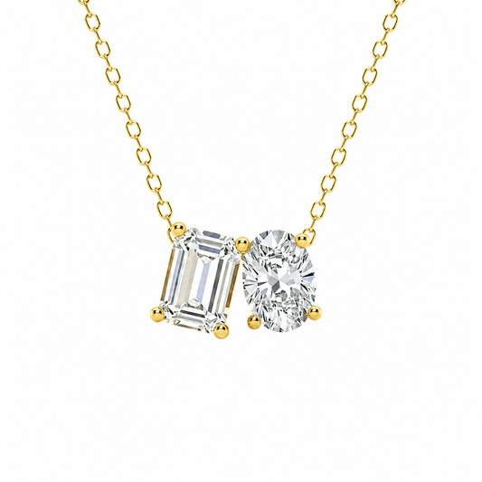 Mauli Jewels Toi Et Moi Lab Grown Diamond Pendant Necklace for Women in 14K White and Yellow Gold, 2 CT Emerald and Oval Cut Pendant with 18 Inch Cable Chain - Mauli Jewels