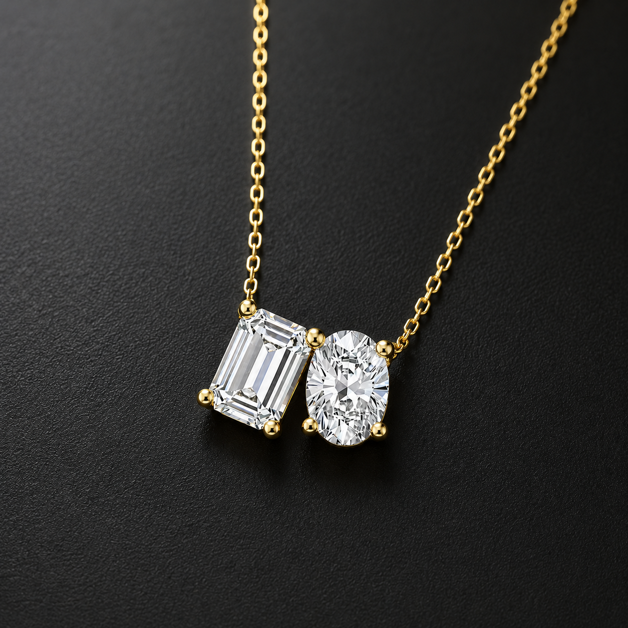 Mauli Jewels Toi Et Moi Lab Grown Diamond Pendant Necklace for Women in 14K White and Yellow Gold, 2 CT Emerald and Oval Cut Pendant with 18 Inch Cable Chain - Mauli Jewels