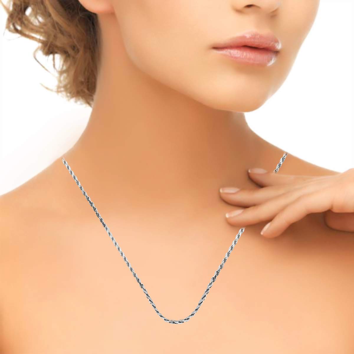 MauliJewels 1MM FRENCH ROPE CHAIN/ITALIAN MADE/ 14K WHITE GOLD PLATED/ 925 STERLING SILVER/ 18' NECKLACE