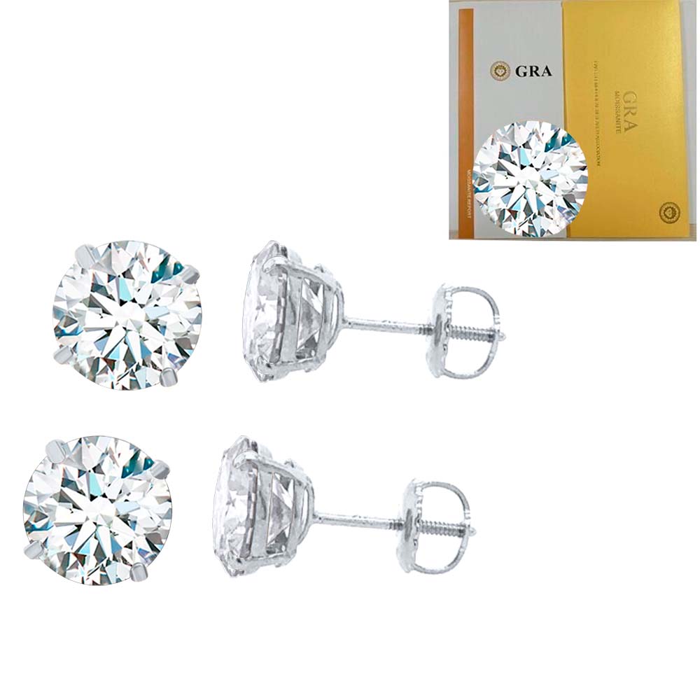 14K Gold Round Moissanite Martini Stud Earrings with Screw Back, GRA Certified D-VVS1 Clarity Mauli Jewels