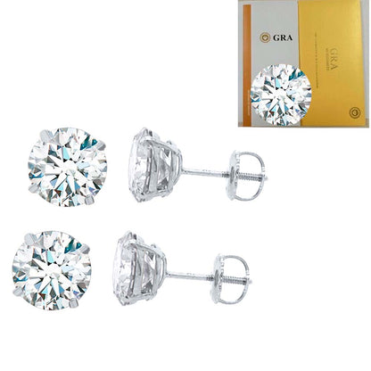 14K Gold Round Moissanite Martini Stud Earrings with Screw Back, GRA Certified D-VVS1 Clarity Mauli Jewels