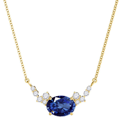 MauliJewels 0.90 Carat Sapphire And White Diamond Gemstone Pendant Necklace For Women In 14K Rose White & Yellow Gold With 18" Box Chain