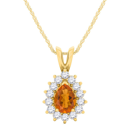 MauliJewels Engagement Necklace for Women 2.21 Carat Beautiful Diamond And Pear Shape Gemstone Pendant 4 prongs 10K Yellow Gold With 18'' Chain