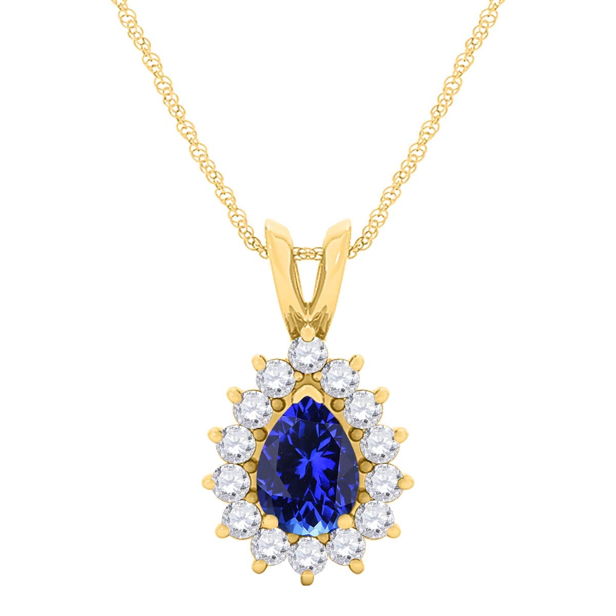 MauliJewels Engagement Necklace for Women 2.21 Carat Beautiful Diamond And Pear Shape Gemstone Pendant 4 prongs 10K Yellow Gold With 18'' Chain