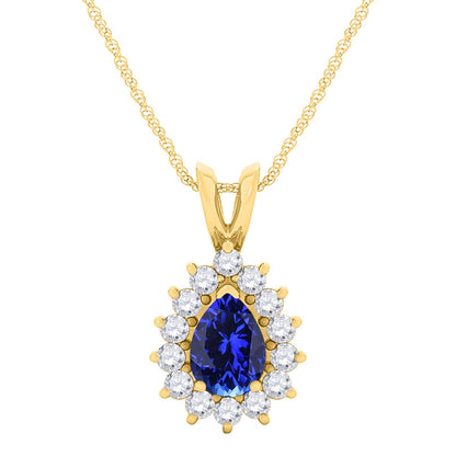 MauliJewels Engagement Necklace for Women 2.21 Carat Beautiful Diamond And Pear Shape Gemstone Pendant 4 prongs 10K Yellow Gold With 18'' Chain