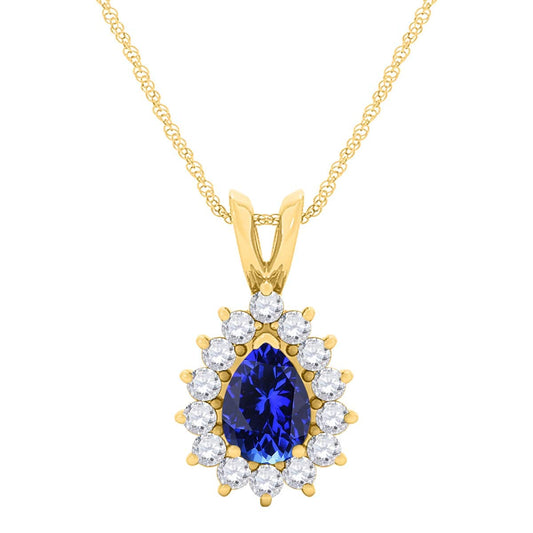 MauliJewels Engagement Necklace for Women 2.21 Carat Beautiful Diamond And Pear Shape Gemstone Pendant 4 prongs 10K Yellow Gold With 18'' Chain