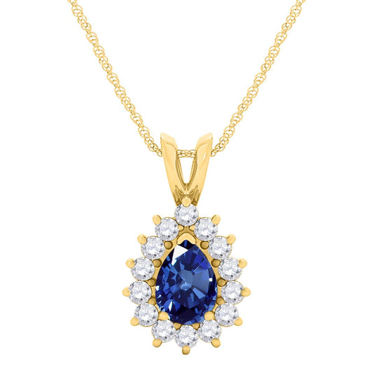 MauliJewels Engagement Necklace for Women 2.21 Carat Beautiful Diamond And Pear Shape Gemstone Pendant 4 prongs 10K Yellow Gold With 18'' Chain