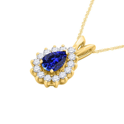 MauliJewels Engagement Necklace for Women 2.21 Carat Beautiful Diamond And Pear Shape Gemstone Pendant 4 prongs 10K Yellow Gold With 18'' Chain