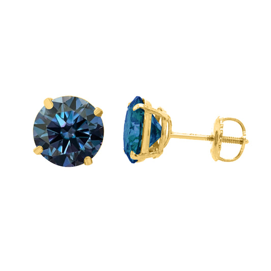 14K Gold Ocean Blue Moissanite Stud Earrings with Screw Back, GRA Certified D-VVS1 Clarity Mauli Jewels