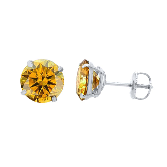 14K Gold Round Yellow Moissanite Stud Earrings with Screw Back, GRA Certified D-VVS1 Clarity Mauli Jewels