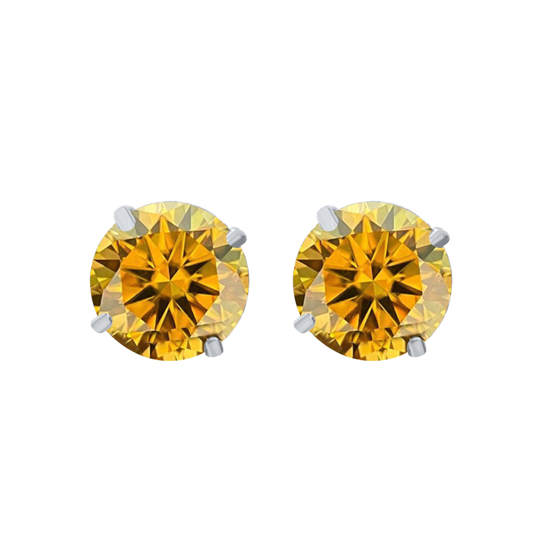 14K Gold Round Yellow Moissanite Stud Earrings with Screw Back, GRA Certified D-VVS1 Clarity Mauli Jewels