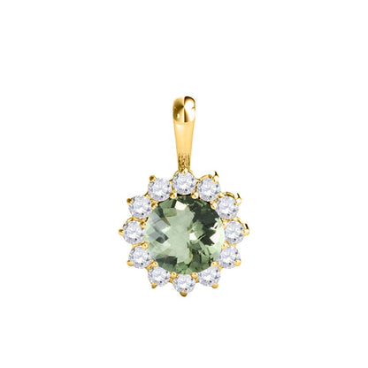 Mauli Jewels Engagement Necklace for Women 0.45 Carat Round Shaped Green Amethyst and Diamond Pendant 4-prong 10K Yellow Gold