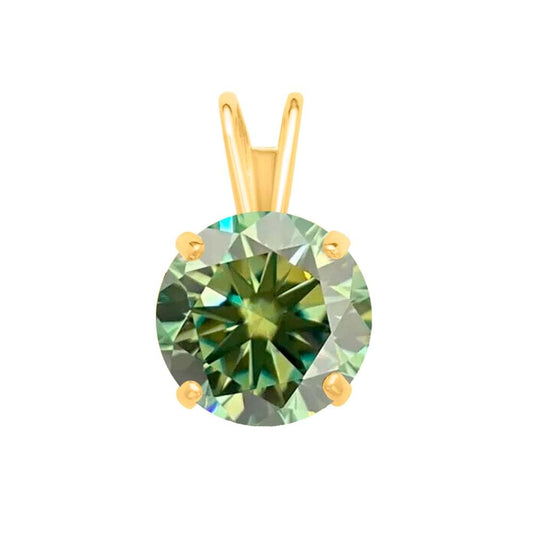 MauliJewels 2.00ct Green Moissanite 14k Yellow Gold Solitaire Pendant with Gold Silver Chain