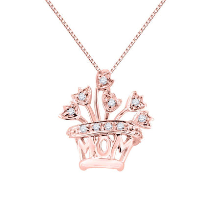 0.10 Carat Natural Diamond Mothers Day Gift Pendant Necklace In 10K Rose White & Yellow Gold Comes With Box Chain