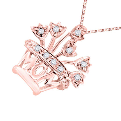 0.10 Carat Natural Diamond Mothers Day Gift Pendant Necklace In 10K Rose White & Yellow Gold Comes With Box Chain