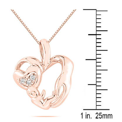 0.05 Ct Natural Diamond 10K Rose White & Yellow Gold Mom- Child Heart Pendant Necklace For Women Mothers Day Gift