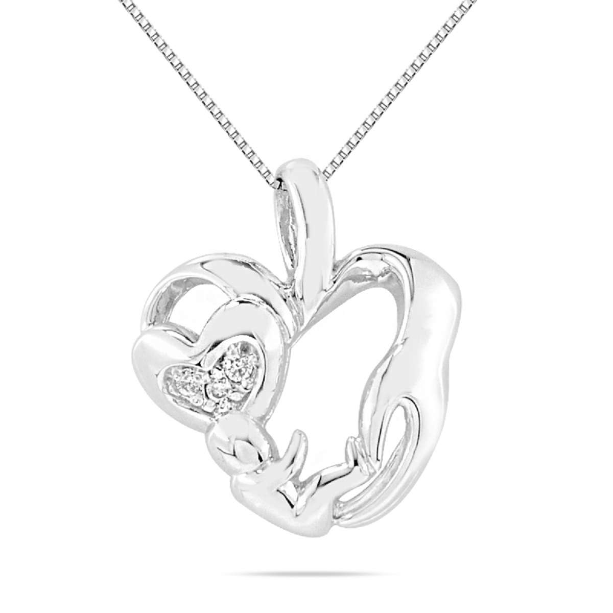 0.05 Ct Natural Diamond 10K Rose White & Yellow Gold Mom- Child Heart Pendant Necklace For Women Mothers Day Gift