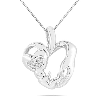 0.05 Ct Natural Diamond 10K Rose White & Yellow Gold Mom- Child Heart Pendant Necklace For Women Mothers Day Gift