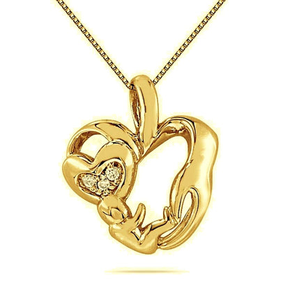 0.05 Ct Natural Diamond 10K Rose White & Yellow Gold Mom- Child Heart Pendant Necklace For Women Mothers Day Gift