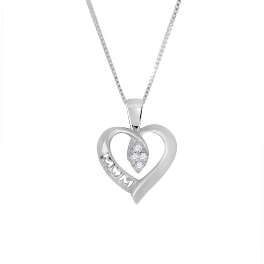 0.06 Carat Diamond Heart Shape Mom Pendant Necklace For Women In 10K Rose White & Yellow Gold With Box Chain