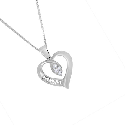 0.06 Carat Diamond Heart Shape Mom Pendant Necklace For Women In 10K Rose White & Yellow Gold With Box Chain